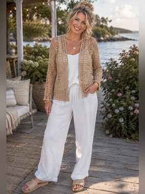 Kroshetta Papillon Beaded Crochet Cardigan Boho Festival Coastal S
